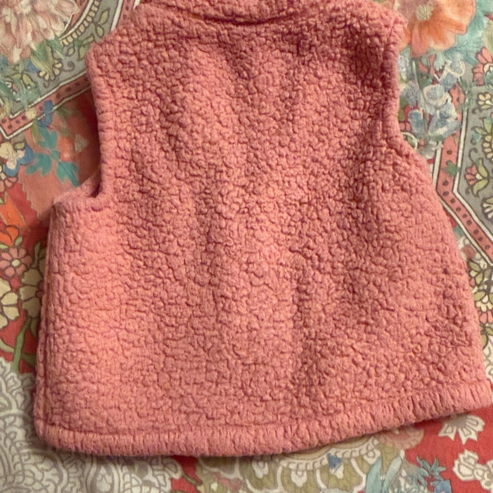 Gap Cream Knit Cable Knit Hoodie & Fleece Pink Vest 18-24mo - Picture 7 of 7